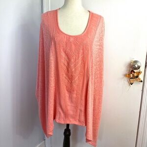 NWT MONORENO WOMAN ONE SIZE CORAL SWEATER KNIT PONCHO FRONT EMBROIDERY CROCHET